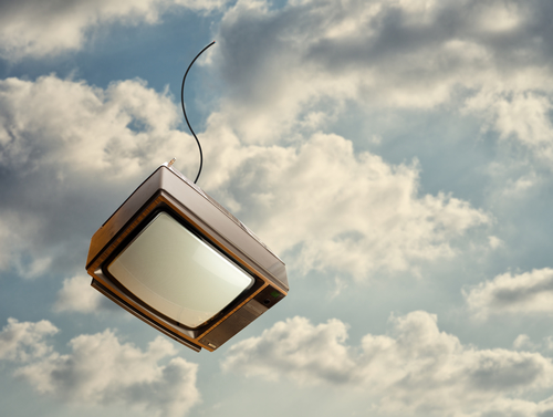 Old Television Falling Down From Sky