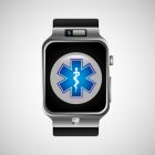 graphic of watch face with medical symbol