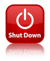 Shut down glossy red reflected square button