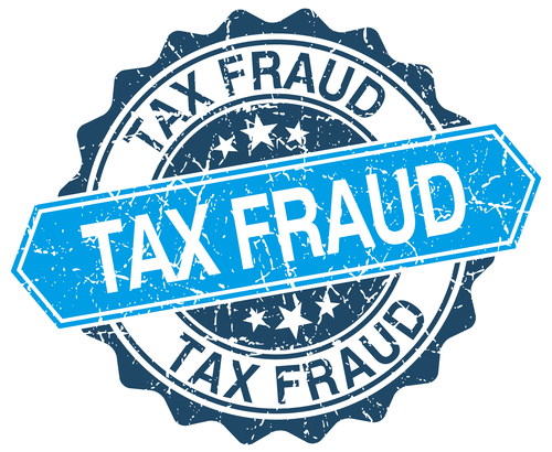 tax fraud blue round grunge stamp on white