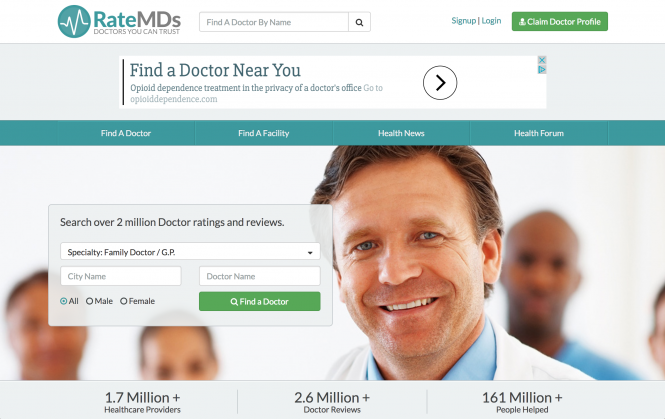 Screenshot of Rate MDs website.