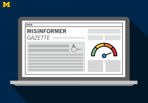 Illustration of computer screen showing "Misinformer Gazette."