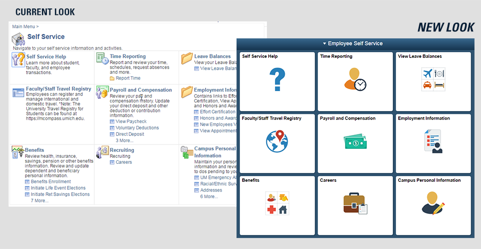 Before and after images of Employee Business interfaces in Wolverine Access.