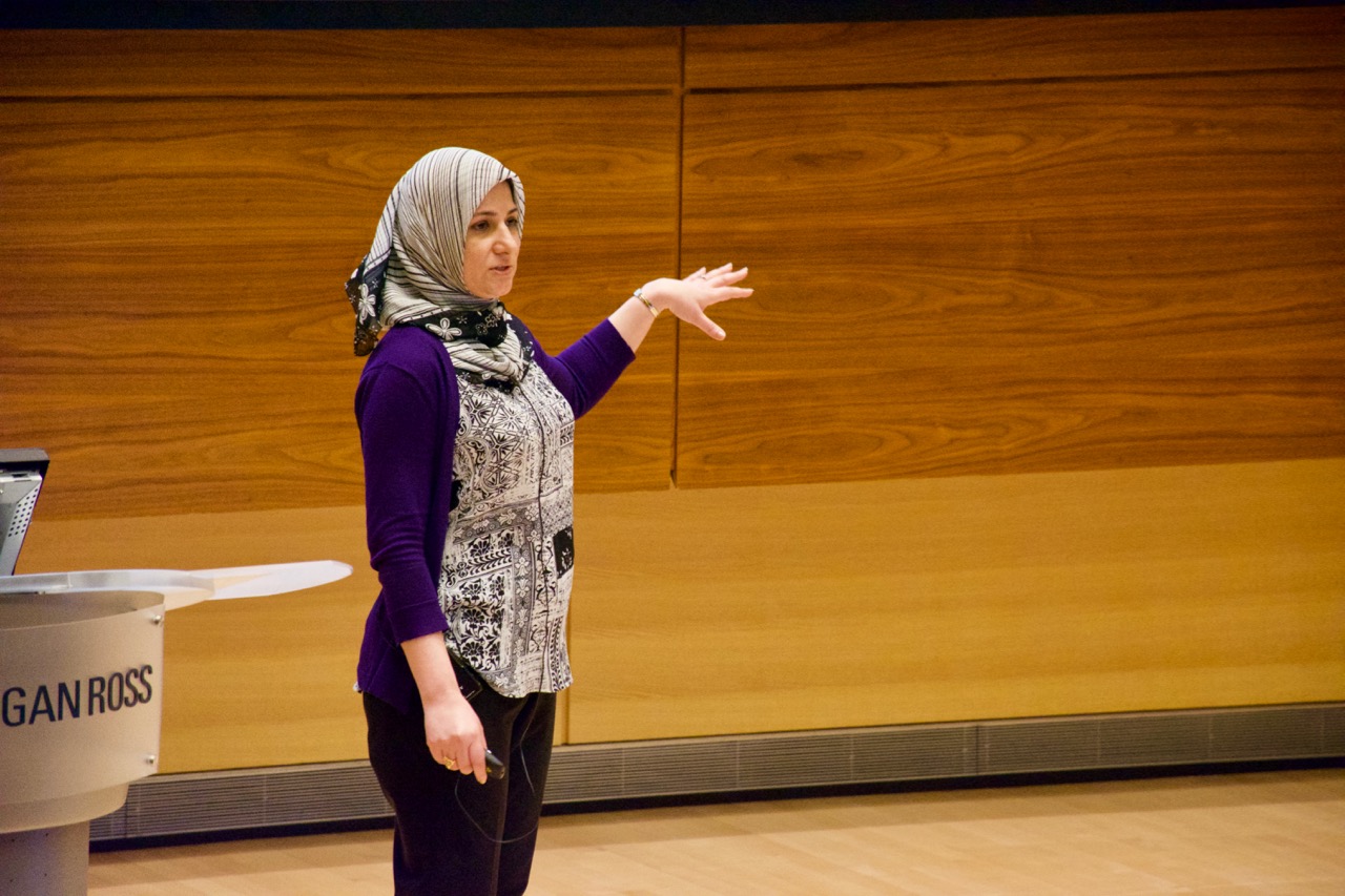 Nabeela Jaffer, U-M Library IT, presents her finalist project Bicentennial Camera during three-minute presentations