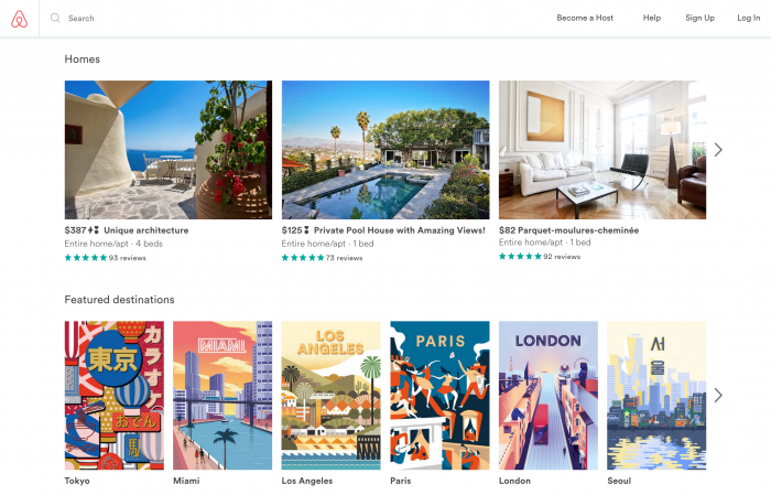 screenshot of Airbnb home page