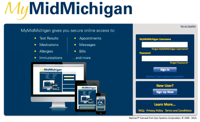 MyMidMichigan user interface