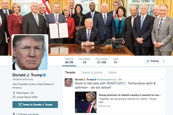 Screenshot of Trump twitter page
