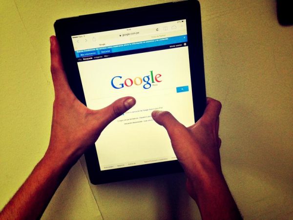 tablet with Google search interface