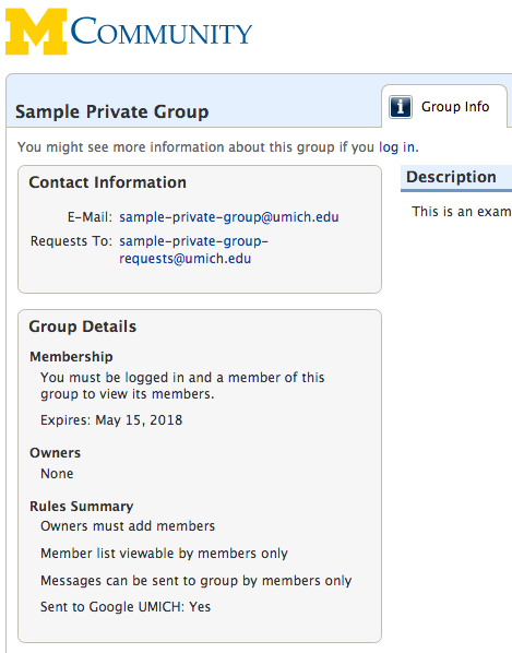 new private group interface in MCommunity