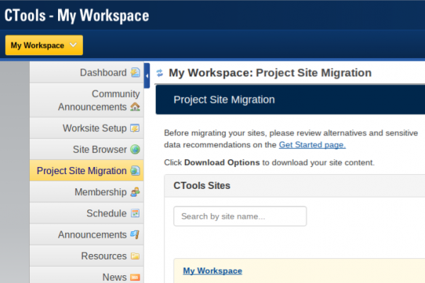 CTools site migration interface