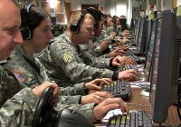U.S, army personnel at computer stations