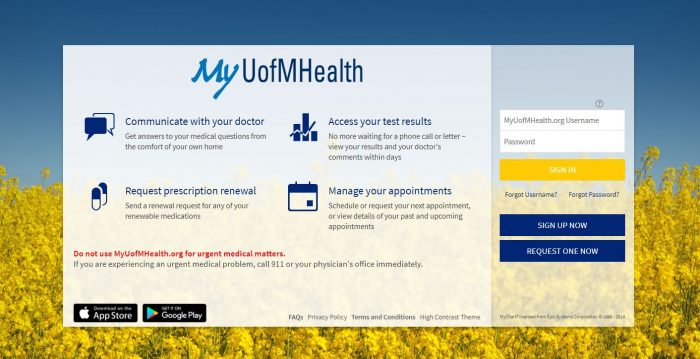 screenshot of myuofmhealth