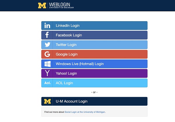 U-M social login interface