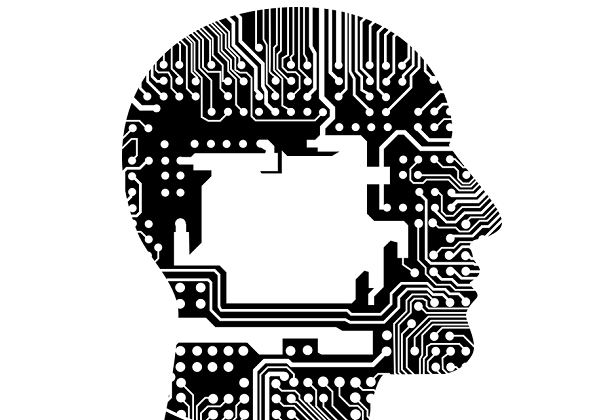 profile of human head made up of computer cirucuits