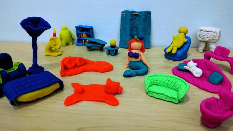 Play-Doh models arranged on a table.