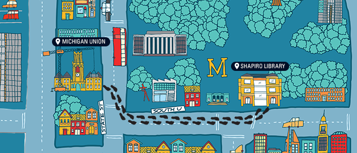 illustration of campus map shoiwng new location for Computer Showcase