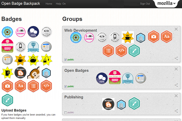 screen capture of Mozilla Backpack user page