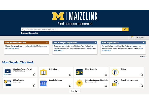 screenshot of MaizeLink homepage