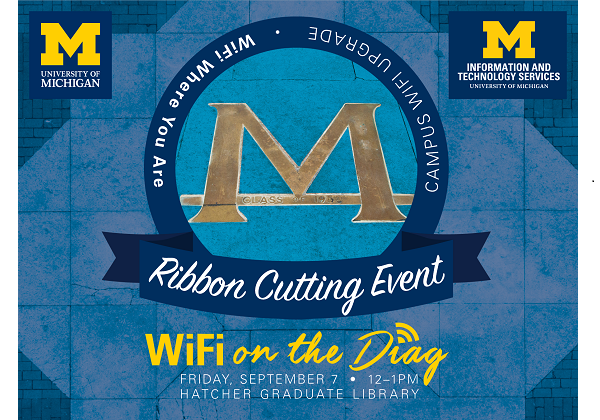 Diag block M with text superimposed: Ribbon Cutting Event. WiFi on the Diag.