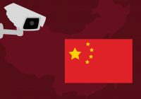 Concept illustration of a surveillance camera and a Chinese flag.