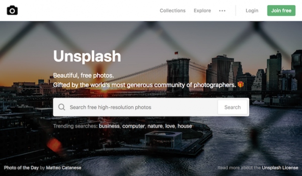 Unsplash landing page