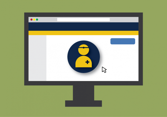 illustration of computer monitor with health care worker