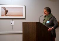 Jane Berliss-Vincent speaks at the podium at World IA Day 2019 in Ann Arbor