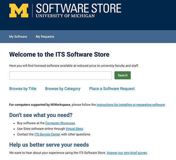 A screenshot of the ITS Software Store website