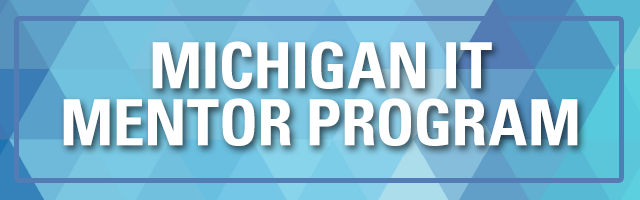 Michigan IT Mentor Program in white text over blue background