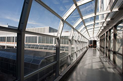 glass-enclosed hallway at NCRC