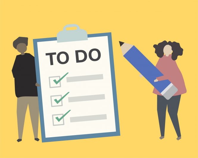 illustration of two people holding giant to do list and pencil