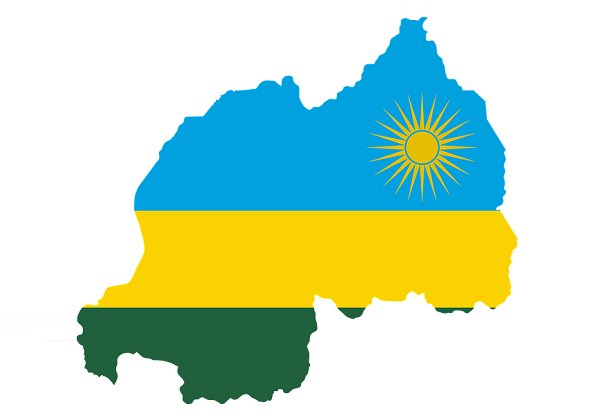 map of Rwanda with Rwandan flap superimposed.