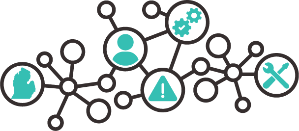 interconnected circles with various icons in them