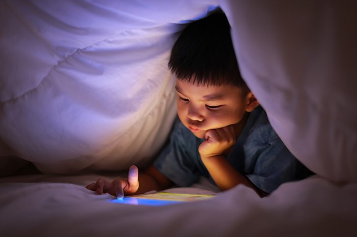 Little Boy Using Tablet Play Learning Application Game, Fing