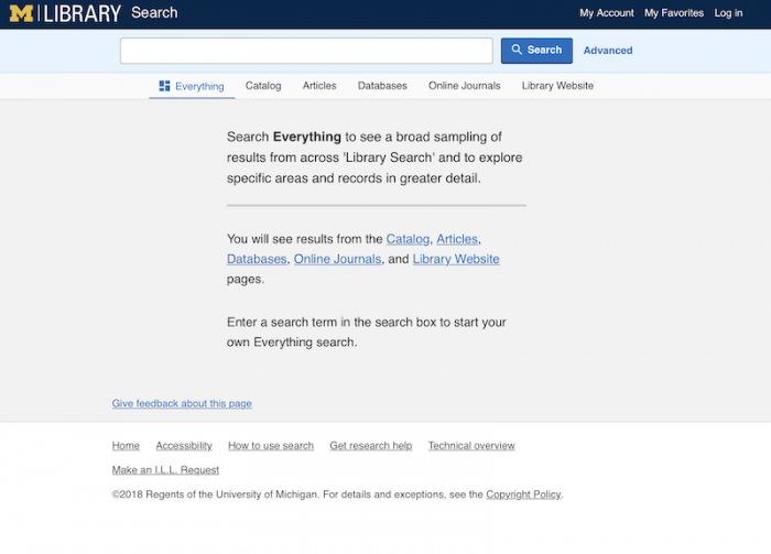 Screenshot of the library search page.