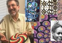 Ron Eglash in his office, alongside examples of fractals he's studied.