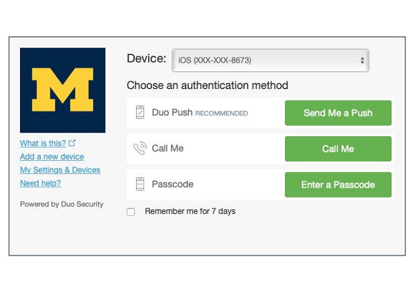 UMICH Duo login UI