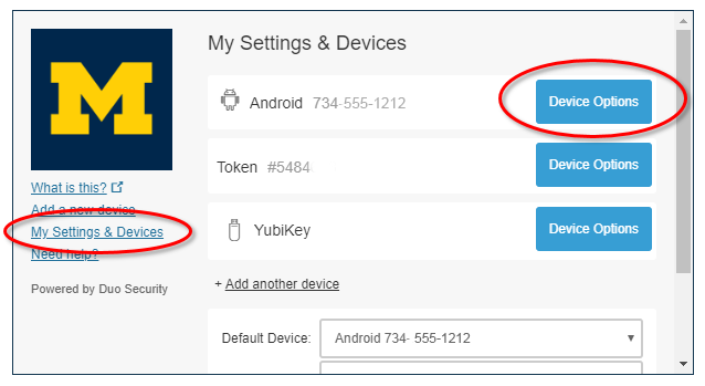 duo device settings UI