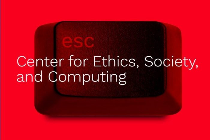 Center for Ethics, Society and Computing. Escape key over red background.