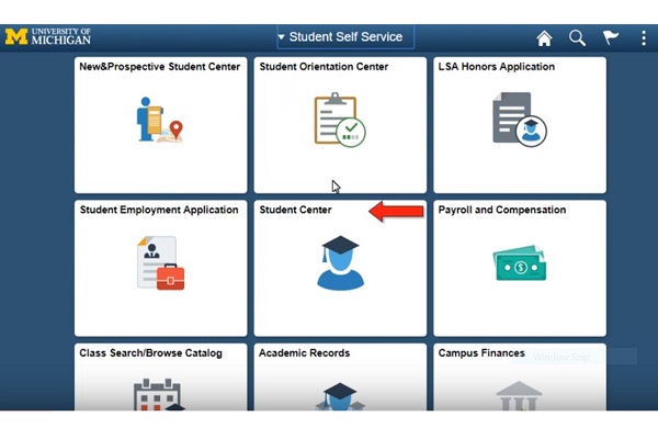 student self-services admin screen