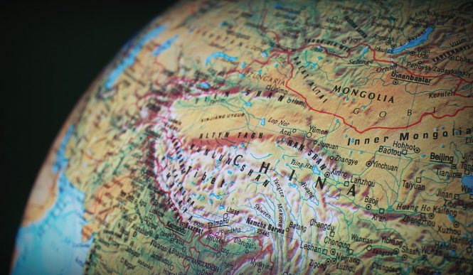 close up of china on globe