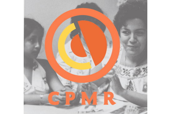 CPMR logo over black & white photo of women