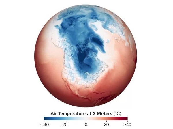 illustration of Earth with temperature scale during 2019 polar vortex