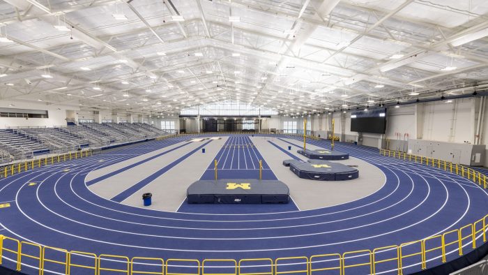 U-M indoor track and field complex housed within the Stephen M. Ross Athletics South Competition and Performance Center