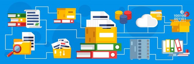 Archive page design with collection and storage symbols