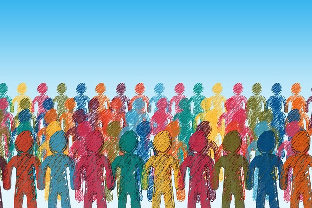 drawing of multi-colored stick figures