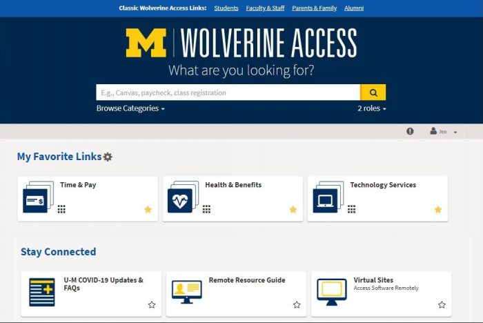 new Wolverine Access home page
