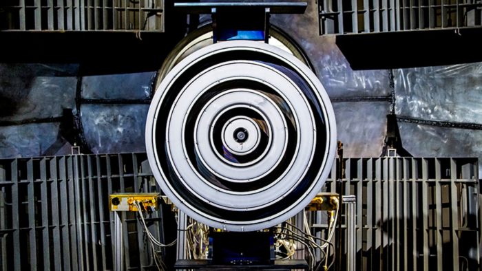 (Image of an X3 thruster. From the angle of the image, it looks like four white rings with a small metal bullseye.) 