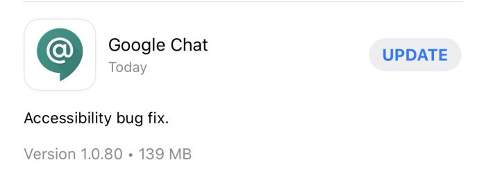 Google Chat bug fix notification