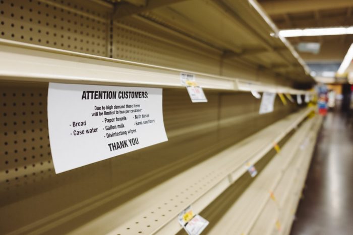 Empty shelves in a store